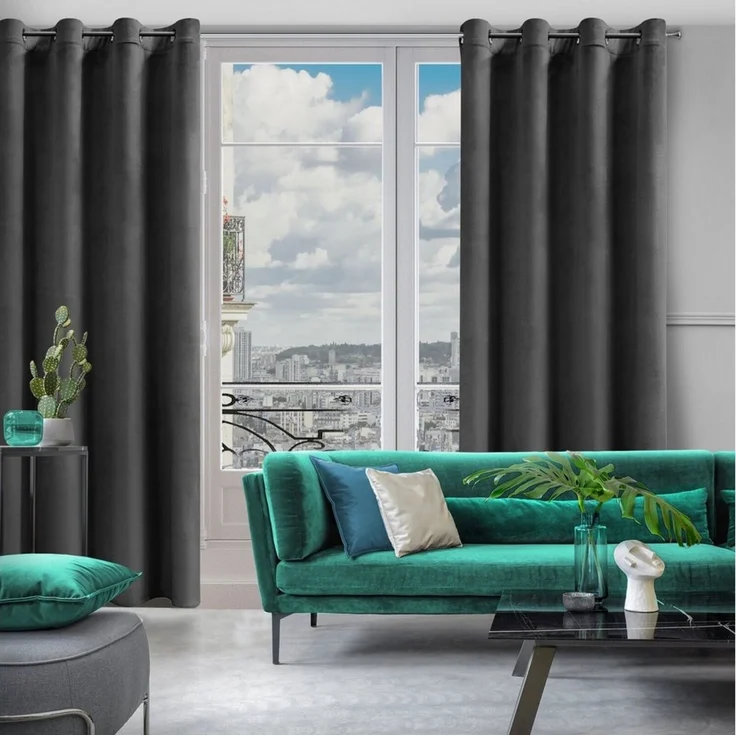 Design91 Samtvorhang, Ösen, Polyester schwarz, 140x250 cm – Bild 2