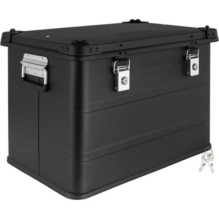 Trucky Allzweckkiste Aluminium Box mit Deckel Schwarz Alukiste 75 Liter Aufbewahrungsbox