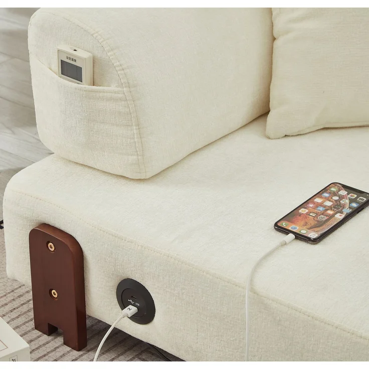 EINHOM 2-in-1 Folding Sofa mit Schlaffunktion & USB/Type C Port & Stauraum, Compact Sofa Bed mit Armrests für Small Spaces, Guest Room & Loft - Beige – Bild 5