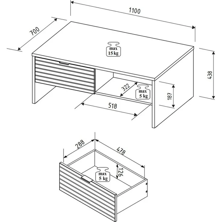 Couchtisch >Ina< in Grün, Holzwerkstoff - 110x44x65cm (BxHxT) – Bild 7