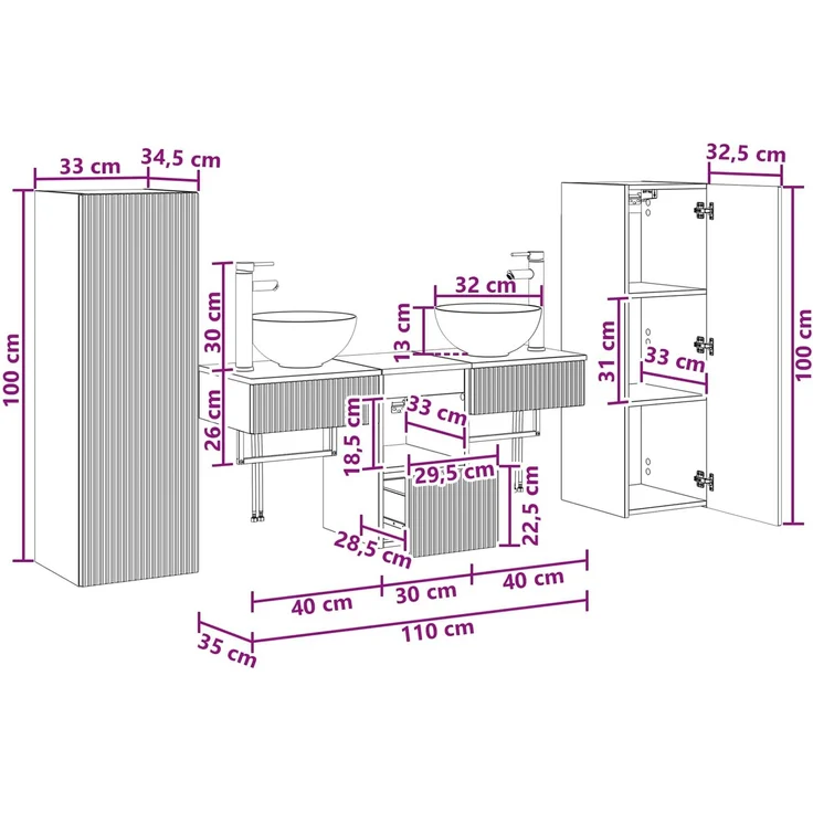 vidaXL Badezimmerschrank-Set 5 stk. Weiß 33 x 34,5 x 100 cm 3405963 – Bild 12