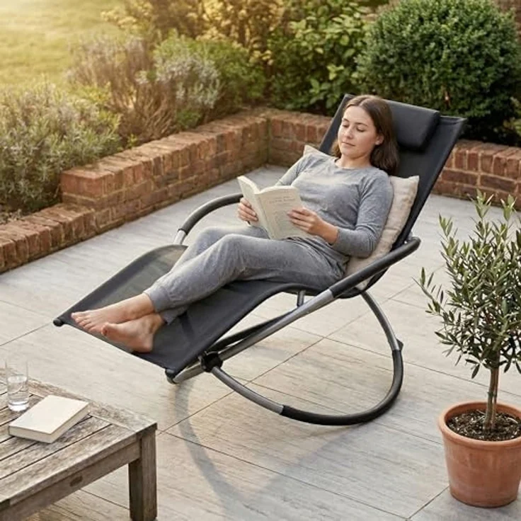 Mucola Schaukelliege Sonnenliege Liegestuhl XXL 200kg belastbar in Anthrazit Faltbar Gartenliege Relaxliege Strandliege Schaukelstuhl Balkonliege Terrassenliege – Bild 4