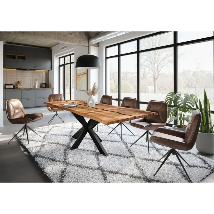 Baumtisch Akazie 240 x 100 x 74 natur lackiert / Epoxid schwarz, Kreuzgestell anthrazit matt EPOXY – Bild 9