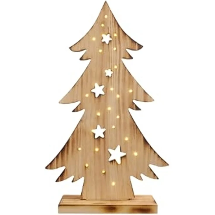 näve LED Baum Tannenbaum, Weihnachtsdeko aus Holz, Timerfunktion, LED fest integriert, Warmweiß, Holz-Stehleuchte, Höhe ca. 47,5 cm, Batteriebetrieben – Bild 1