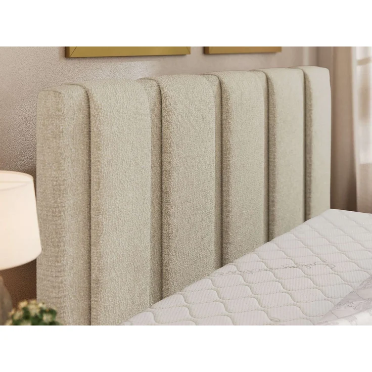 Polsterbett SAVINO CLASSIC mit Bettkasten und Lattenrost Doppelbett 200 x 200 cm mit hohem Kopfteil Stauraumbett Bett mit Gasdruckfeder - Creme Stukture – Bild 5