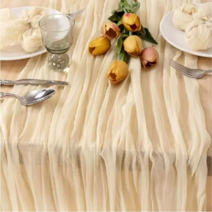 Montegoni Tischläufer 90x180 cm Seihtuch Tischläufer lang Boho (Rustikaler Gazeantischer Stoff Tischdecke 1-tlg, Tischläufer Boho für Hochzeit und Geburtstag Dekoration), Tafeltuch 90 x 180 cm