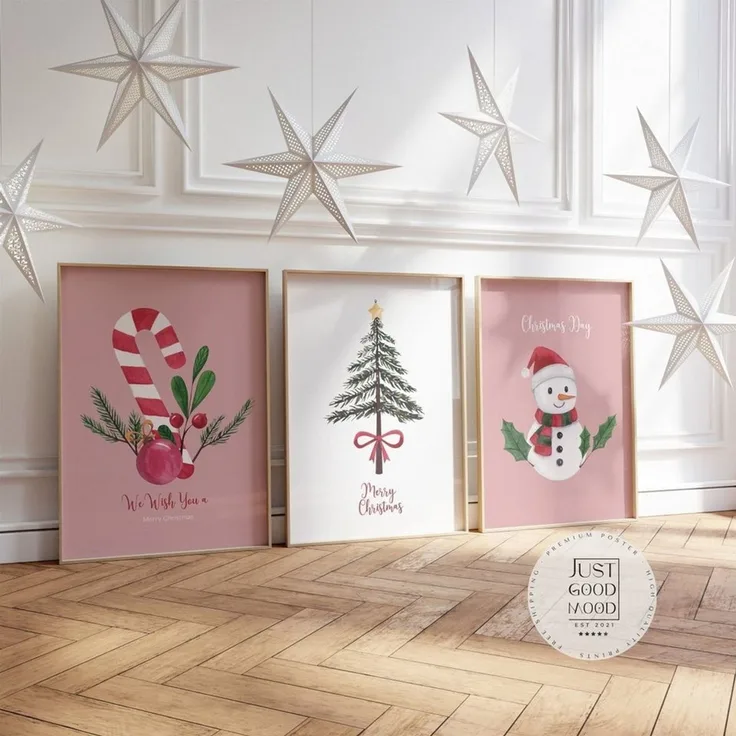 JUSTGOODMOOD Poster Weihnachtsposter Merry Christmas Aquarell Geschenkidee Weihnachtsbaum, Zuckerstange (1 St)