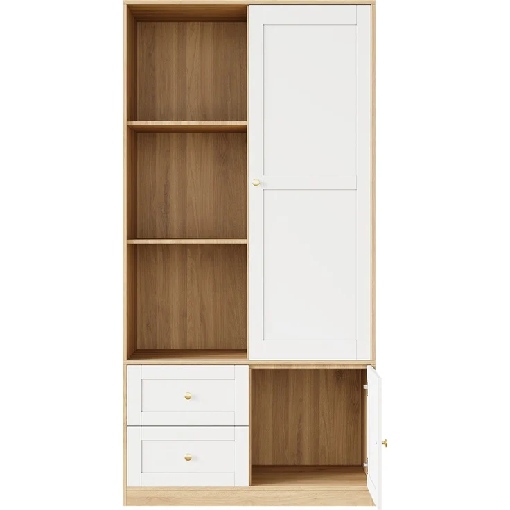 CHICFURN Kleiderschrank 90x180x50 cm aus MDF mit Schiebetür und 2 Schubladen – Naturholzoptik/Weiß – Bild 7