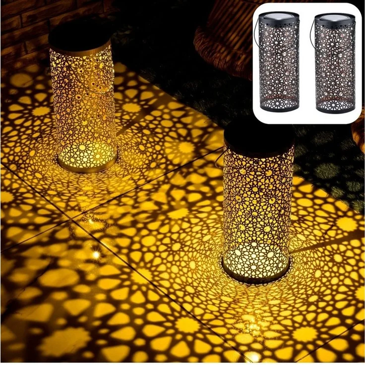 Marrakesch Orient & Mediterran Interior LED Solarleuchte 2er Set Orientalische Solarlaterne Solar Laterne Windlich Noum Schwarz, LED fest integriert, Handarbeit – Bild 5
