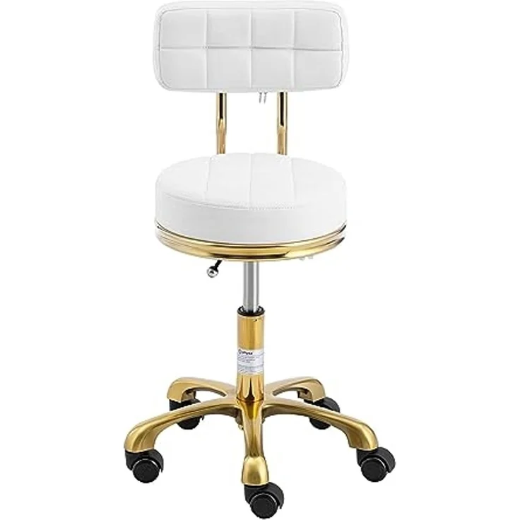 Physa Drehstuhl Rollhocker mit Lehne Friseurhocker Kosmetik 150 kg weiß & golden, Weiß – Bild 5