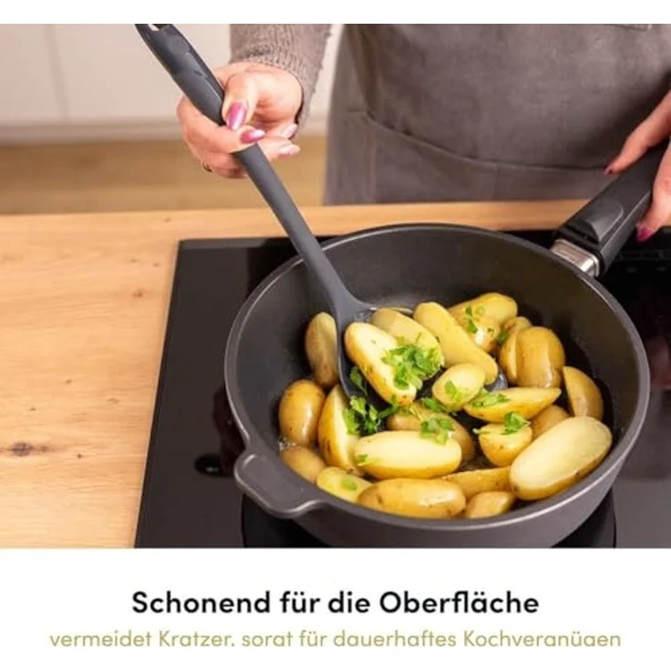 Hoffmann Germany Pfannenschaufel Küchenhelfer Pfannenwender Silikon Edelstahl 35 cm, Edelstahlkern, seitliche Lippen, 200°C, spülmaschinenfest – Bild 2