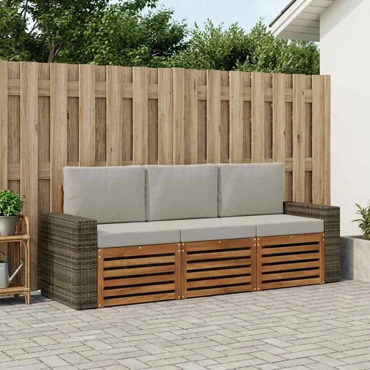 vidaXL Outdoor-Sofagarnitur 3 stk. 3-Sitzer Natur und Hellgrau 3383977 – Bild 1