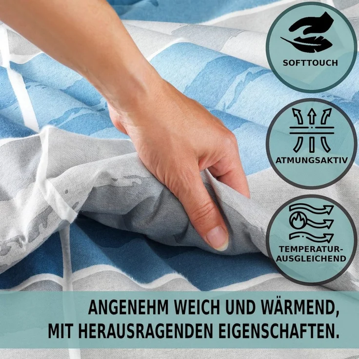 Malika Bettwäsche aus 100 % Baumwolle, 135x200 + 80x80 cm, Blau-Grau, Kariert, Baumwolle, 2 teilig, Für Allergiker geeignet, pflegeleicht, angenehm weicher Stoff – Bild 4