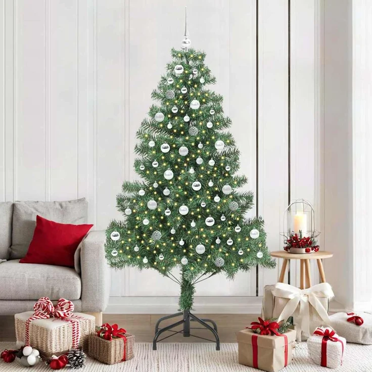 vidaXL Weihnachtsbaum mit LED-Beleuchtung Grün 210 cm PVC und Stahl 3396394 – Bild 1