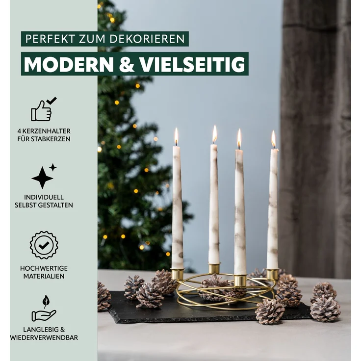 Kerzenhalter – Kranzform, für Stabkerzen / Tafelkerzen, Kerzenständer gold – Bild 3