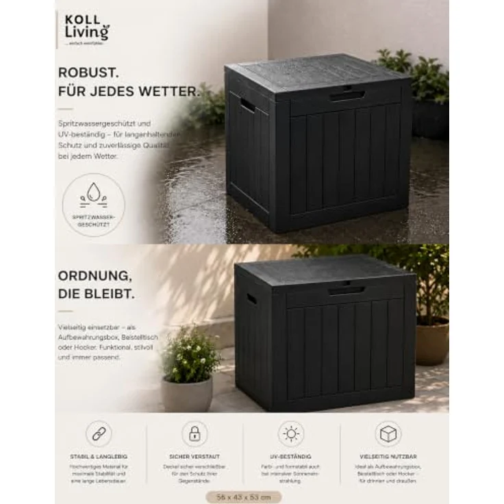 Koll Living Gartenbox Cubex, witterungsbeständig, pflegeleicht, 118 Liter, Anthrazit, 56 x 43 x 53 cm – Bild 6