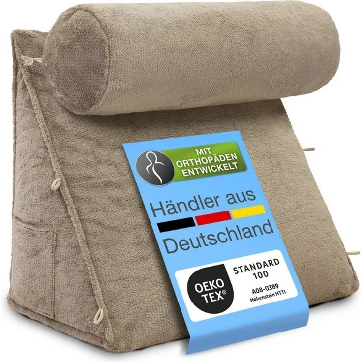 aktivshop Rückenkissen mit Nackenrolle für Bett & Sofa, 55x50x30cm, waschbarer Bezug – Bild 4