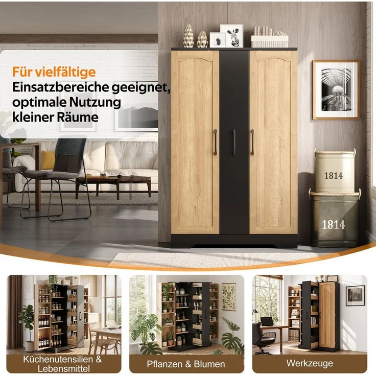 Celya Küchenbuffet Küchenschrank Doppeltürschrank mit 4-stufigem Vertikalauszug (mit Gewürzregal, verstellbaren Regalböden und modernem Design) – Bild 3