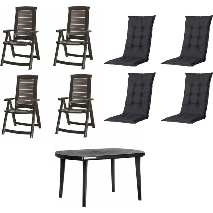 SET Aruba 4 x Klappsessel graphit, 1 x Tisch graphit, 4 x Auflage black – Bild 1