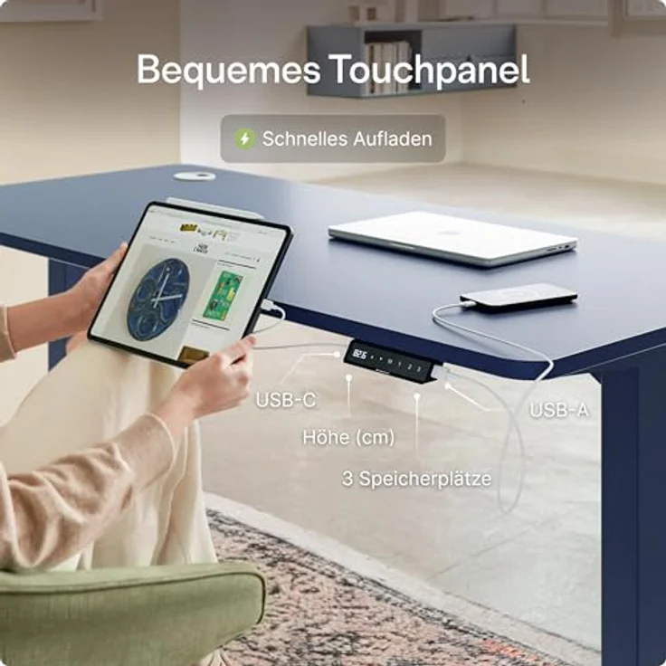 Desktronic Höhenverstellbarer Schreibtisch (120x60 cm) – Elektrisch höhenverstellbar mit flüsterleisem Dual-Motor & Touchscreen – Hohe Tragfähigkeit – Stehtisch HomePro – Bild 7