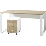 Germania 2-TLG. Büromöbel-Set 8019-513 GW-Lioni, inklusive Schreibtisch und Rollcontainer, im Dekor Weiß/Navarra-Eiche-Nb.