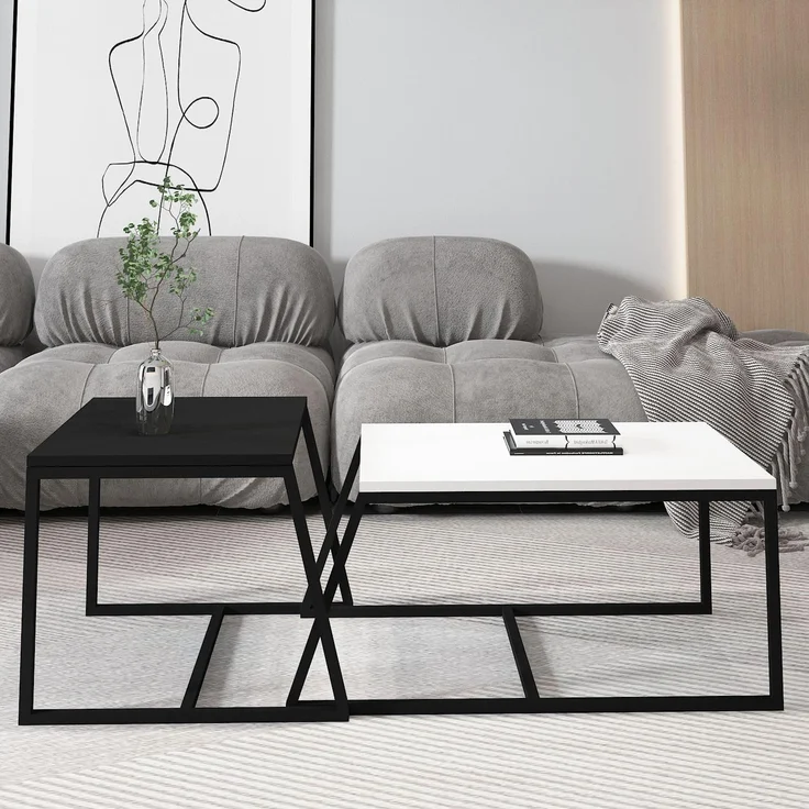 Skye Decor 'Minimal - White, Black' Couchtisch-Set, Weiß / Schwarz, 80 x 38 x 50 cm – Bild 4