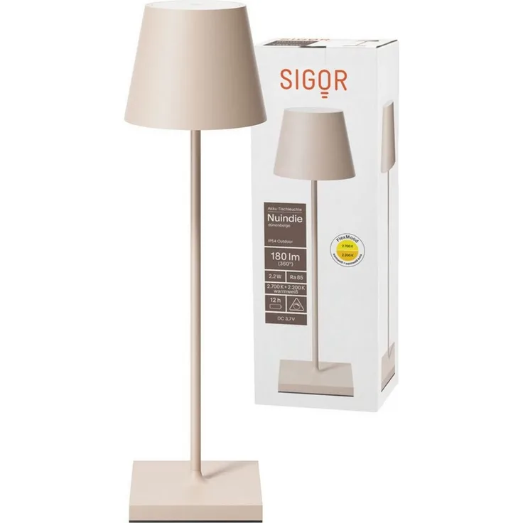 SIGOR LED Tischleuchte Akku-Tischleuchte dünenbeige, Dimmbar, LED fest integriert, Warmweiß