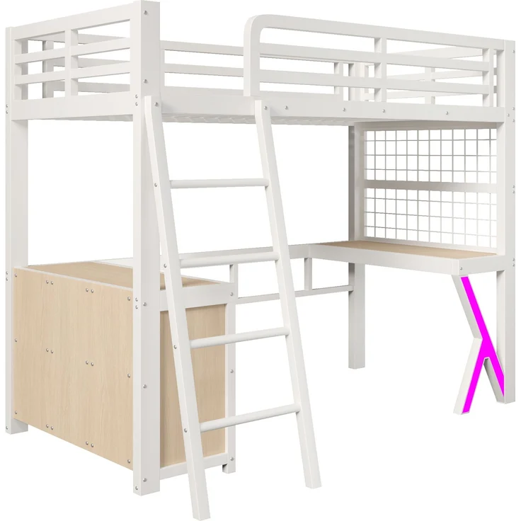 Merax Hochbett, 90 x 200 cm, Kinderbett, Einzelbett mit Tisch, LED - Lichtleiste, Aufbewahrungsschrank, Ohne Matratze, Weiß – Bild 8