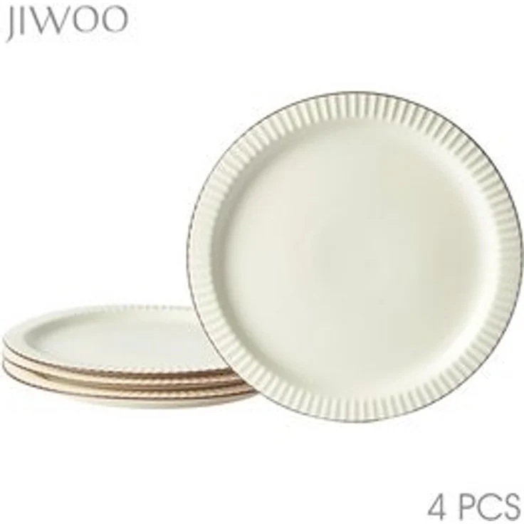 JIWOO Teller 4er Ø25,4cm, Steakteller Salatteller Pastateller Dessertteller Plate, (4 St), Keramik Hochwertiges Tellerset Weiß Mikrowellen spülmaschinenfest – Bild 6