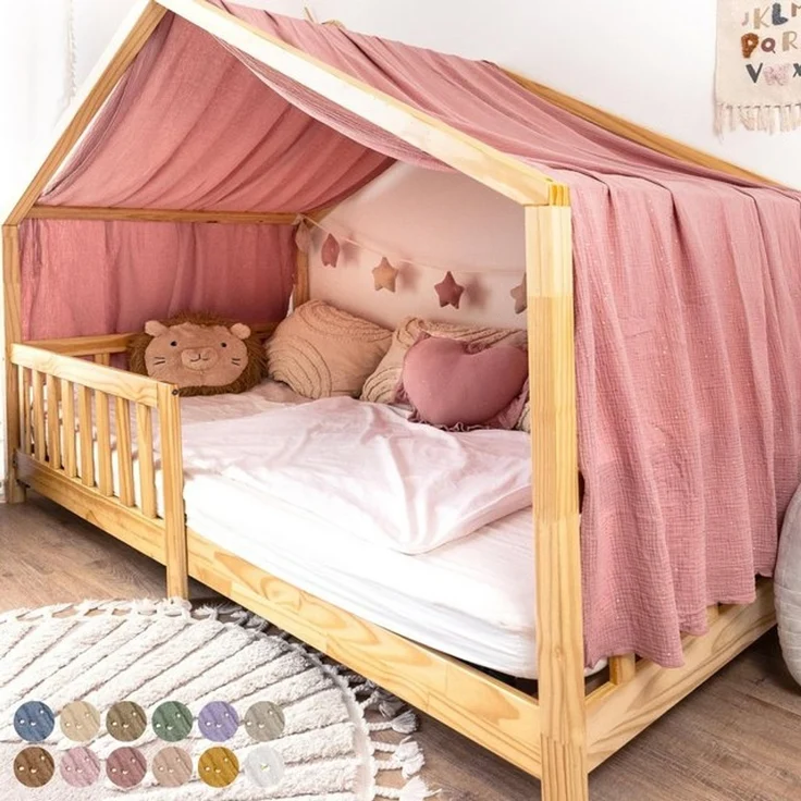 lilimaus Betthimmel Musselin Hausbett Himmel Kinderzimmer Baumwolle mit Gold, Gemütlicher Baldachin aus Baumwolle für traumhafte Kinderzimmer-Deko – Bild 4