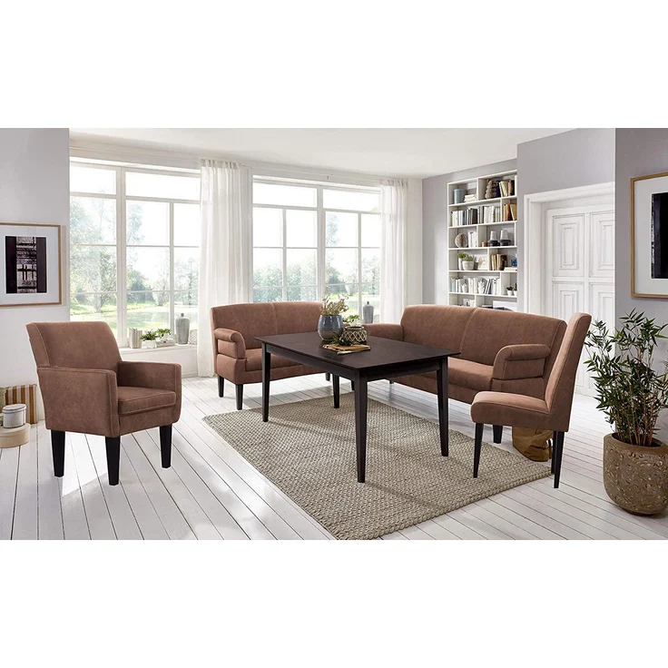 CAVADORE 2-Sitzer Küchensofa Malm, Sitzbank für Küche oder Esszimmer in Lederoptik, Inkl. Armteilverstellung, Federkern und moderner Kontrastnaht, 152 x 97 x 78, Mikrofaser: cognac – Bild 2