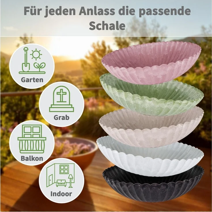 matches21 HOME & HOBBY Blumentopf Runde Pflanz-Schalen gewellt für draussen sand beige marmoriert 22 cm (2 St), Wetterfeste Blumen-Schale als moderne Outdoor Gartendeko Grabschmuck – Bild 4