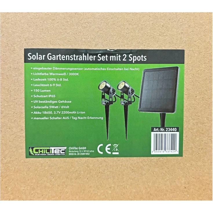 Gartenstrahler Set Solar mit 2 SpotsSolarzelle, Erdspieß, 3000k, IP65 – Bild 10