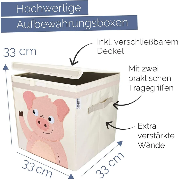 GLÜCKSWOLKE Aufbewahrungsbox Kinder - 15 Motive I Spielzeugkiste mit Deckel für Kinderzimmer (Größe 33x33x33), Boxen zur Aufbewahrung im Kallax Regal I Kiste für Spielzeug – Bild 2
