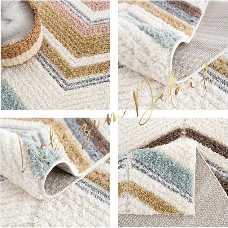 Teppich Wohnzimmer Hochflor - 80x150cm - Pastellfarben - Geometrisch Zick Zack - Muster - Boho - Skandinavisch Flauschig Weich - Schlafzimmer – Bild 4