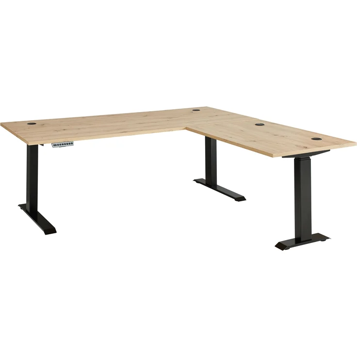 Eckschreibtisch >Memphis< höhenverstellbar, Artisan Eiche Dekor - 185x64/129x177 (BxHxT) – Bild 9