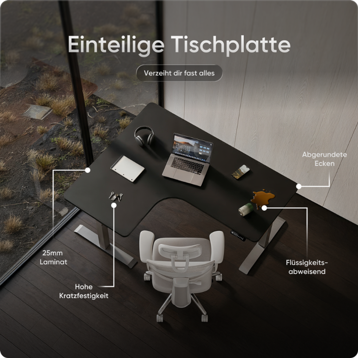 DESKSPACE CORNER Schreibtisch, Elektrisch höhenverstellbar, 160 x 130 x 70 cm, Schwarze Tischplatte, Graues Gestell – Bild 8