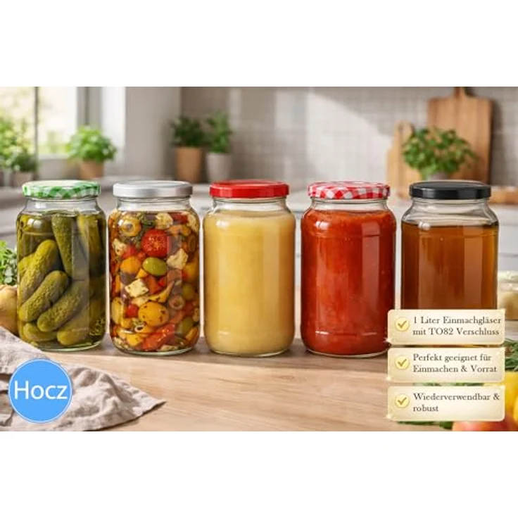 hocz 100x Einmachgläser 1 Liter | mit Deckel Schwarz TO 82 | leere Gläser mit Schraubdeckel zum befüllen 1 L | 1000 ml Sturzgläser, Schraubgläser, Marmeladengläser Set | 100 Stück – Bild 3