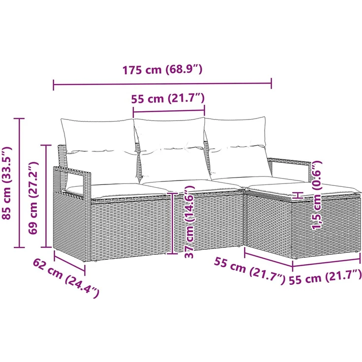 vidaXL Sofa Set 4 stk. Braun Poly-Rattan 3346334 – Bild 8