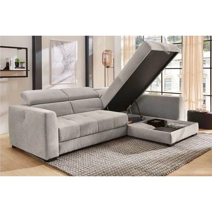 Ecksofa Selina / San Marino, Polyester, Stoff, Grau, 306 x 104 x 200 cm – Bild 5