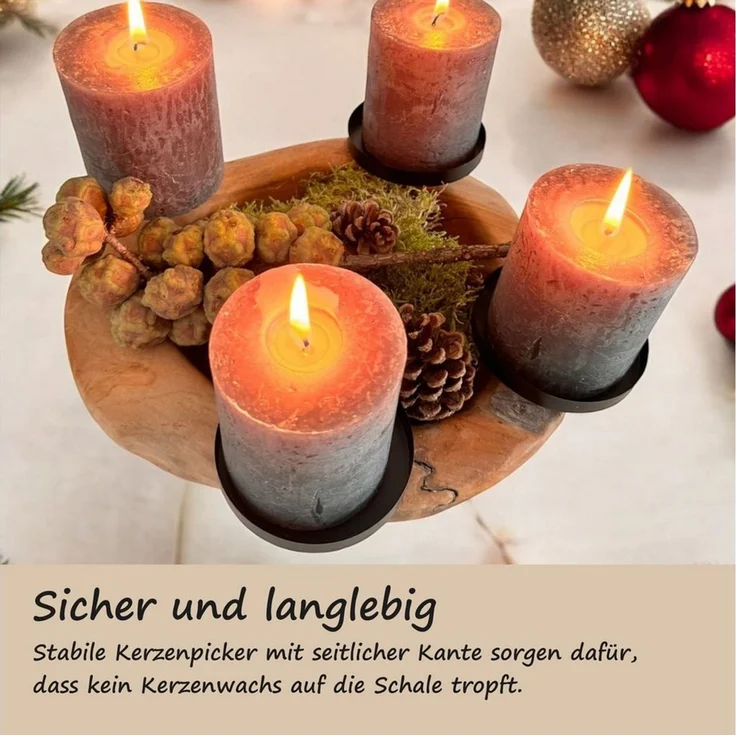 HOMECALL Dekoschale Adventskranz mit 4 Kerzenhaltern, Weihnachtsdeko (ca. Ø 20 cm, Natürlichen und Eleganz), aus nachhaltigem Teakholz – Bild 4