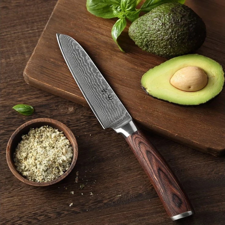 Wakoli Santokumesser EDIB Damast Kleines Santoku I Küchenmesser Kochmesser I12cm Klinge, VG10 Kern, 67 Lagen Damaststahl, Pakkaholzgriff, inkl. Geschenkbox – Bild 2