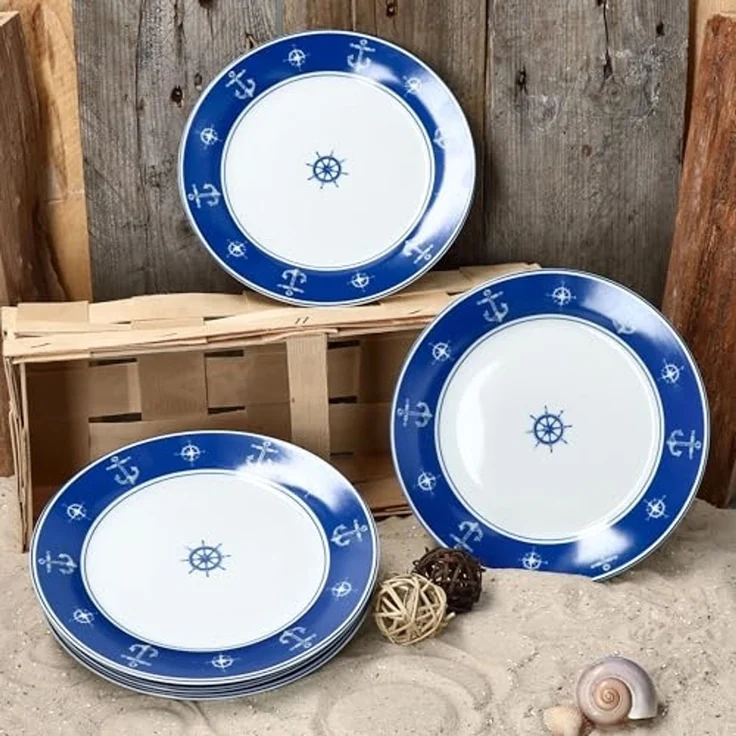 MamboCat Frühstücksteller Ahoi 6er Set Kuchenteller Porzellan 6 Pers Dessert-Teller nautisch – Bild 3