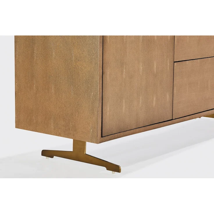 KAWOLA Sideboard GALA 2 Türen 3 Schubladen Kunstleder goldfarben Fuß Edelstahl gebürstet 85 x 40 x 140 cm – Bild 4