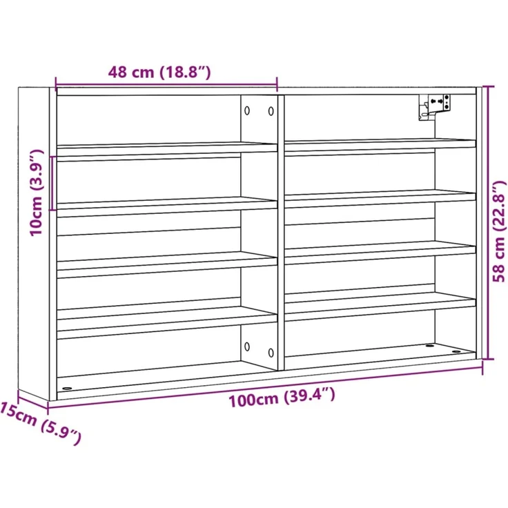 vidaXL Vitrinenschrank Betongrau 100x15x58 cm Holzwerkstoff 847929 – Bild 9
