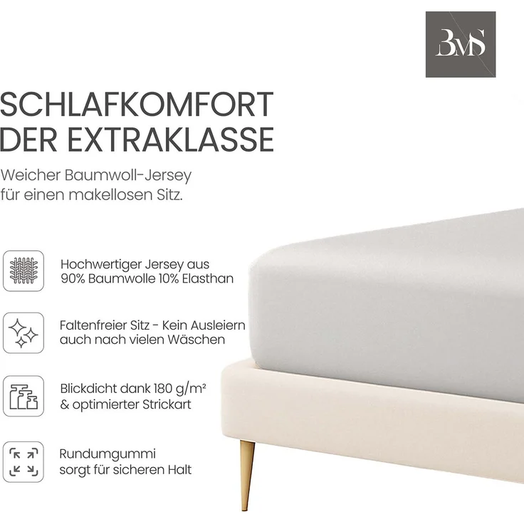 Jersey Spannbettlaken grau 120x200 cm Höhe bis 35cm – Bild 2