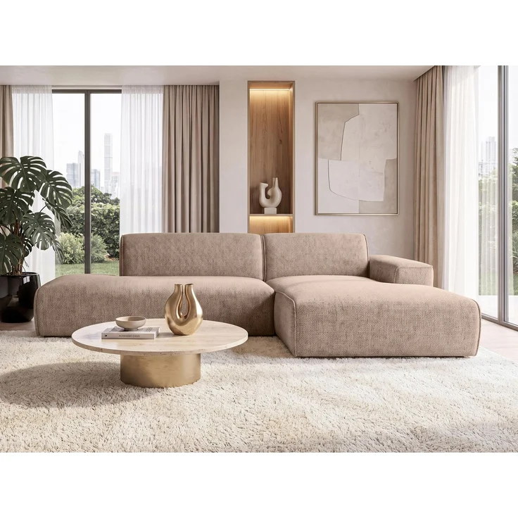 AX LIVING Ecksofa Modern Didim Duo 284 cm Warmbraun Chenille Sofa R – Bild 3