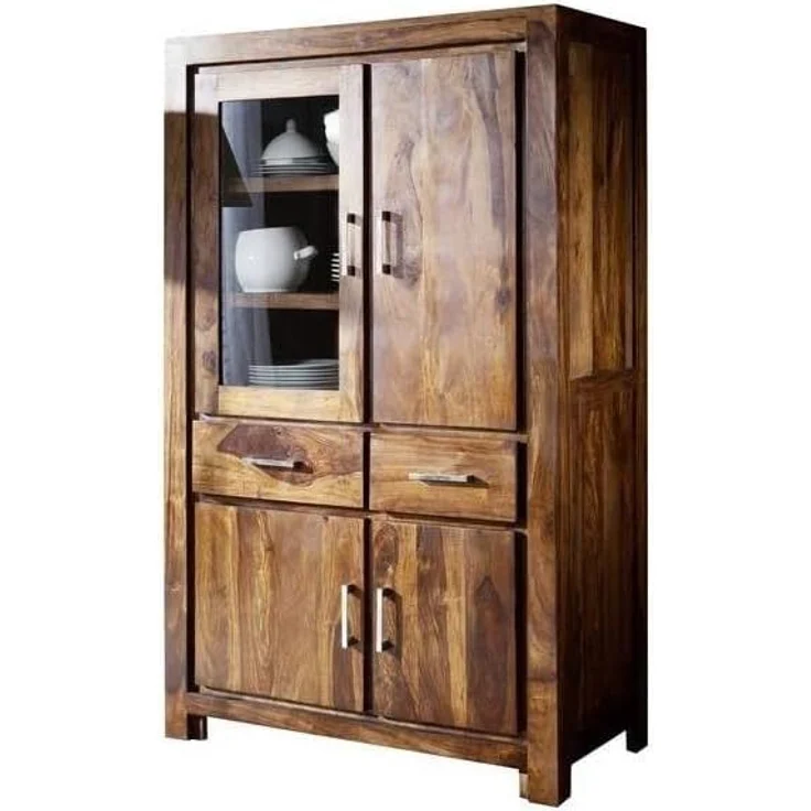 Massivmoebel24 Standvitrine (Vitrine Sheesham 90 x 45 x 148 life honey lackiert METRO LIFE #103) – Bild 7
