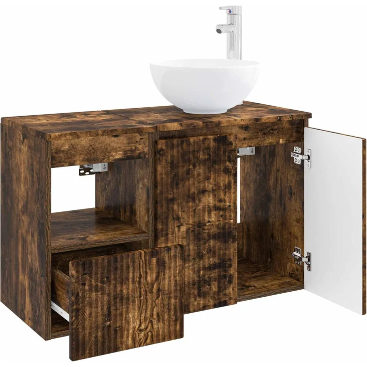vidaXL Badezimmerschrank-Set 2 stk. Geräucherte Eiche 3404039 – Bild 4