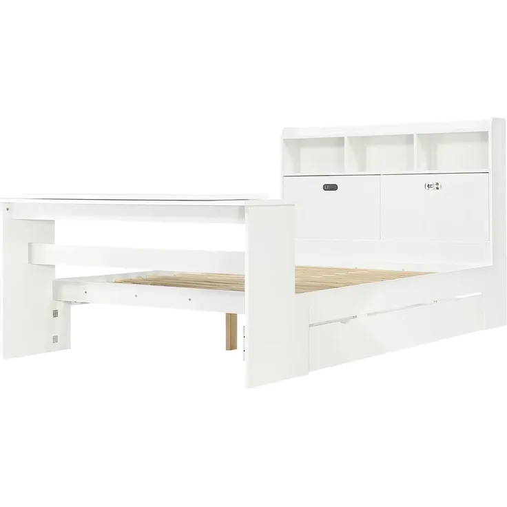 Kinderbett mit Stauraum und Klapptisch, mit Lattenrost, Regal, Schrank, Schubladen und Klapptisch, Holzbett, Stauraumbett, 90x200 cm – Bild 8